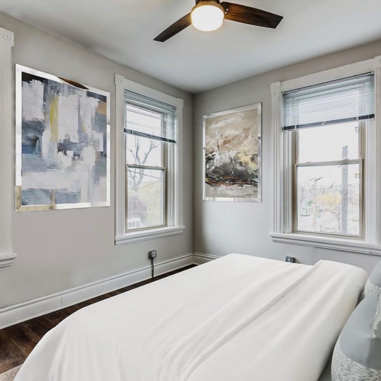 Bedroom with restored windows and original trim